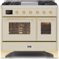 Ilve UMD10FDNS3AWG Majestic Ii 40 Inch Dual Fuel Natural Gas Freestanding Range In Antique White With Brass Trim