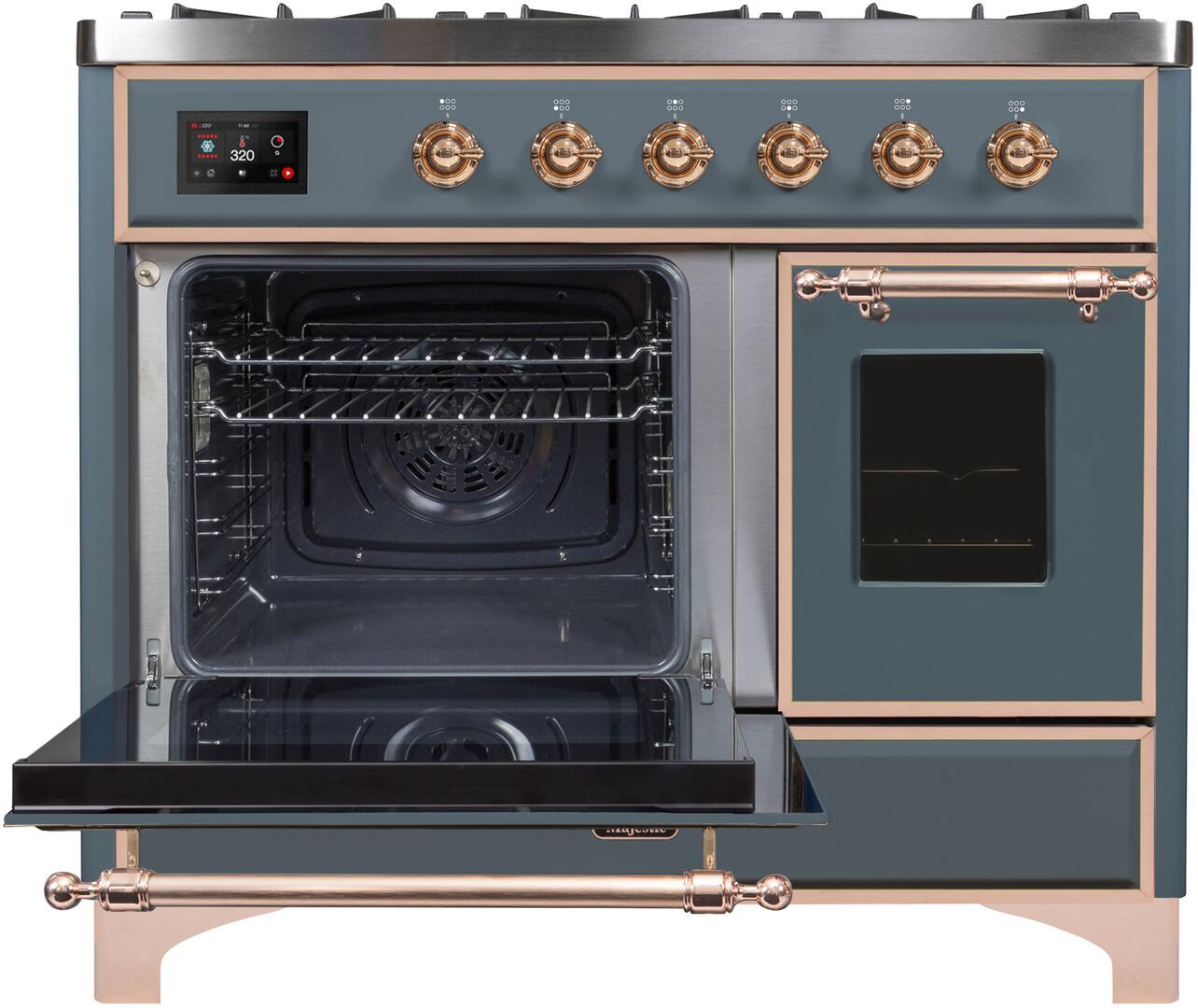 Ilve UMD10FDNS3BGPLP Majestic Ii 40 Inch Dual Fuel Liquid Propane Freestanding Range In Blue Grey With Copper Trim