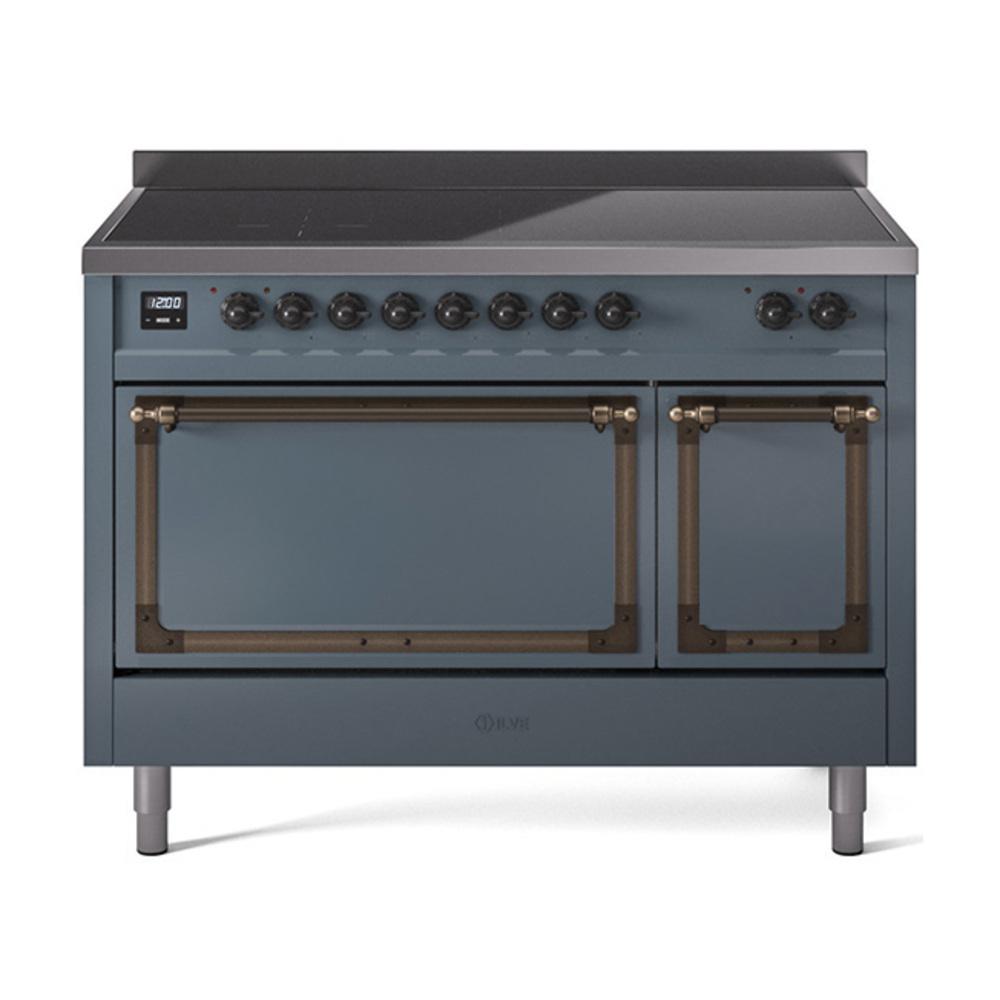 Ilve UNI486QNMPBGB Ilve Uni486Qnmpbgb Nostalgie Ii Noblesse 48" Induction Range (Solid Door, Blue Grey, Burnished)