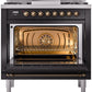 Ilve UP36FNMPBKB Nostalgie Ii 36 Inch Dual Fuel Natural Gas Freestanding Range In Glossy Black With Bronze Trim