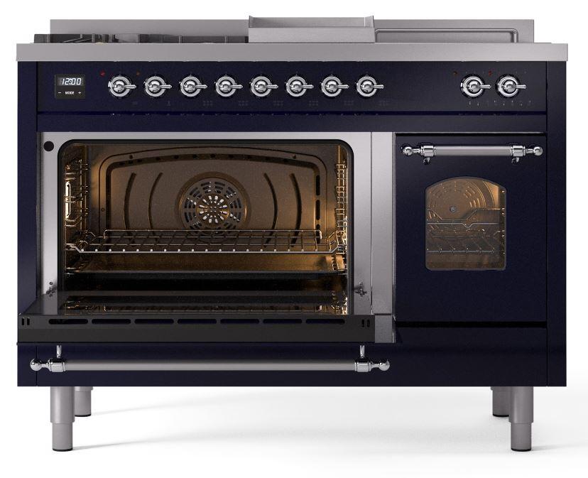 Ilve UP48FSNMPMBC Nostalgie Ii 48 Inch Dual Fuel Natural Gas Freestanding Range In Blue With Chrome Trim