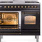 Ilve UPD40FNMPBKBLP Nostalgie Ii 40 Inch Dual Fuel Liquid Propane Freestanding Range In Glossy Black With Bronze Trim