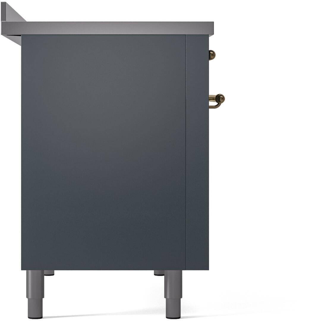 Ilve UPI486NMPBGG Nostalgie Ii 48 Inch Electric Freestanding Range In Blue Grey With Brass Trim