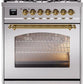 Ilve UP30NMPSSGLP Nostalgie Ii 30 Inch Dual Fuel Liquid Propane Freestanding Range In Stainless Steel With Brass Trim