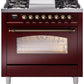 Ilve UP36FNMPBUBLP Nostalgie Ii 36 Inch Dual Fuel Liquid Propane Freestanding Range In Burgundy With Bronze Trim