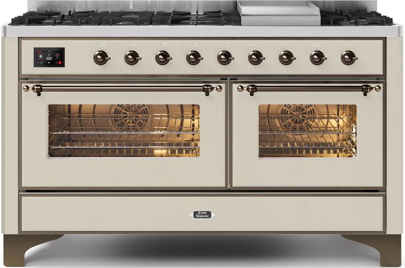 Ilve UM15FDNS3AWB Majestic Ii 60 Inch Dual Fuel Natural Gas Freestanding Range In Antique White With Bronze Trim