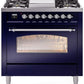 Ilve UP36FNMPMBCLP Nostalgie Ii 36 Inch Dual Fuel Liquid Propane Freestanding Range In Blue With Chrome Trim