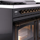 Ilve UPD40FNMPBKB Nostalgie Ii 40 Inch Dual Fuel Natural Gas Freestanding Range In Glossy Black With Bronze Trim