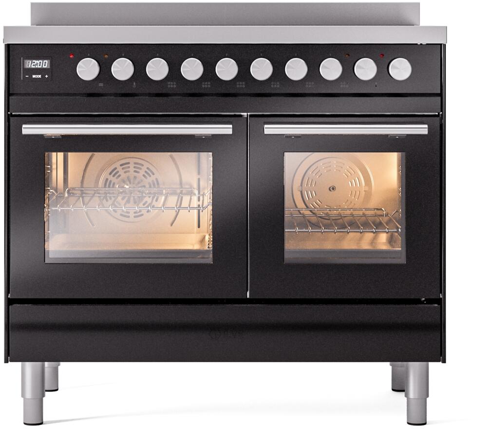 Ilve UPDI406WMPBK Professional Plus Ii 40 Inch Electric Freestanding Range In Glossy Black With Trim