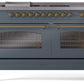 Ilve UP60FSNMPBGGLP Nostalgie Ii 60 Inch Dual Fuel Liquid Propane Freestanding Range In Blue Grey With Brass Trim