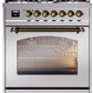 Ilve UP30NMPSSBLP Nostalgie Ii 30 Inch Dual Fuel Liquid Propane Freestanding Range In Stainless Steel With Bronze Trim