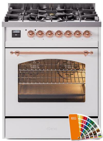 Ilve UP30NMPRAPLP Nostalgie Ii 30 Inch Dual Fuel Liquid Propane Freestanding Range In Ral Custom Color With Copper Trim