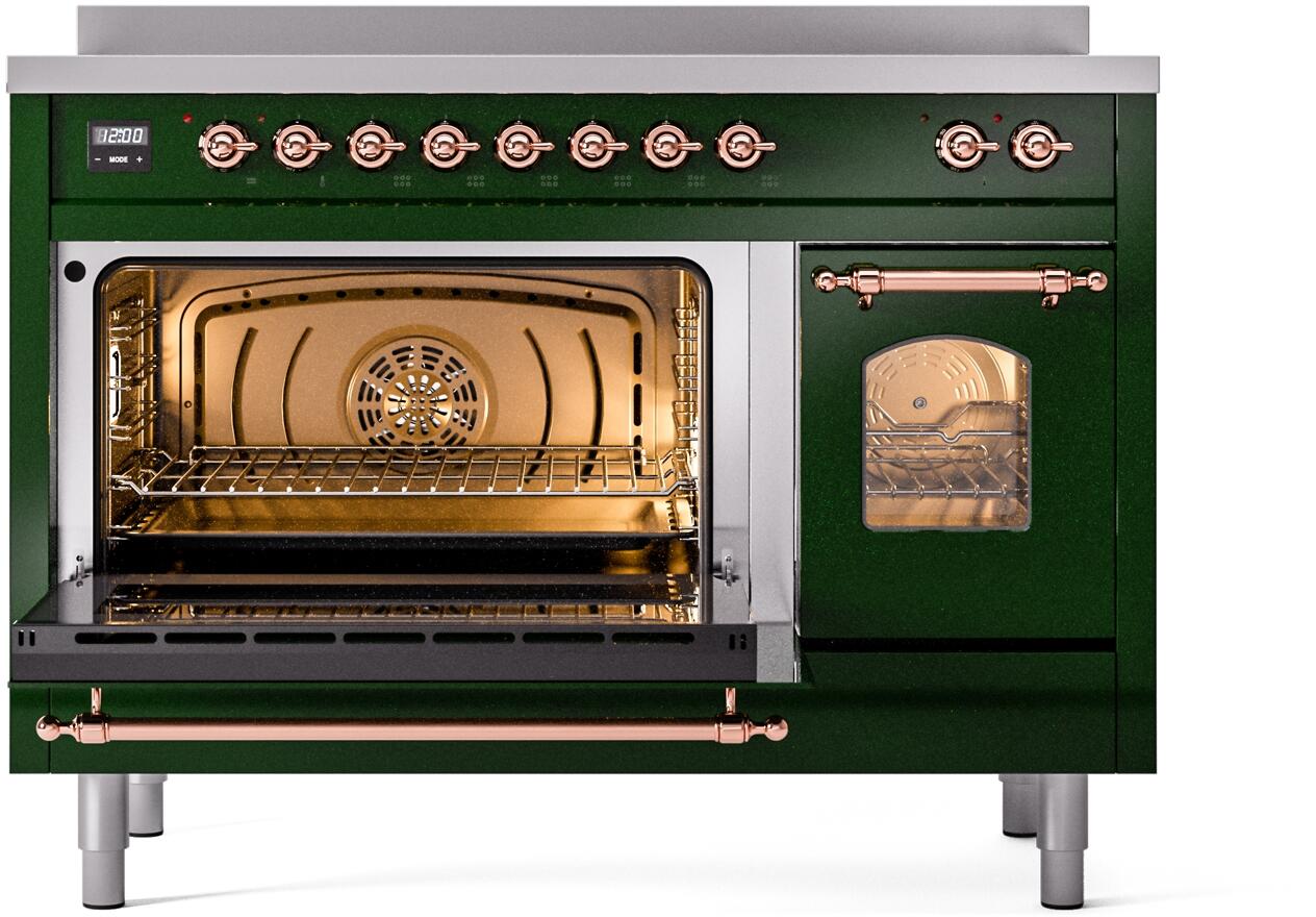 Ilve UPI486NMPEGP Nostalgie Ii 48 Inch Electric Freestanding Range In Emerald Green With Copper Trim