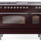 Ilve UP48FSNMPBUC Nostalgie Ii 48 Inch Dual Fuel Natural Gas Freestanding Range In Burgundy With Chrome Trim