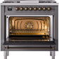 Ilve UP36FNMPMGB Nostalgie Ii 36 Inch Dual Fuel Natural Gas Freestanding Range In Matte Graphite With Bronze Trim