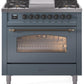 Ilve UP36FNMPBGB Nostalgie Ii 36 Inch Dual Fuel Natural Gas Freestanding Range In Blue Grey With Bronze Trim