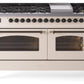 Ilve UP60FNMPAWB Nostalgie Ii 60 Inch Dual Fuel Natural Gas Freestanding Range In Antique White With Bronze Trim