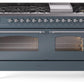 Ilve UP60FNMPBGC Nostalgie Ii 60 Inch Dual Fuel Natural Gas Freestanding Range In Blue Grey With Chrome Trim