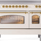 Ilve UPI486NMPAWG Nostalgie Ii 48 Inch Electric Freestanding Range In Antique White With Brass Trim