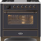 Ilve UM09FDNS3MGBLP Majestic Ii 36 Inch Dual Fuel Liquid Propane Freestanding Range In Matte Graphite With Bronze Trim