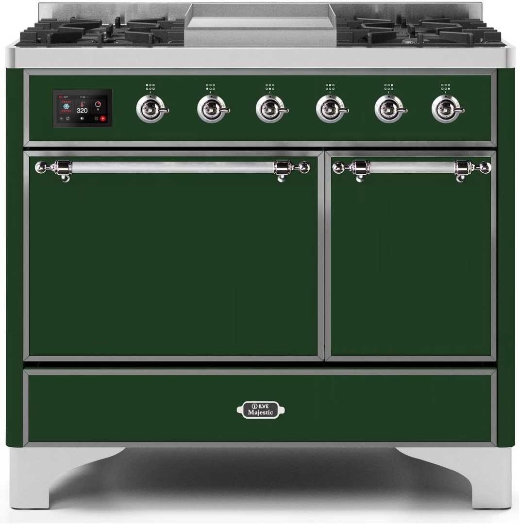 Ilve UMD10FDQNS3EGCLP Majestic Ii 40 Inch Dual Fuel Liquid Propane Freestanding Range In Emerald Green With Chrome Trim