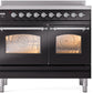 Ilve UPDI406NMPBKC Nostalgie Ii 40 Inch Electric Freestanding Range In Glossy Black With Chrome Trim