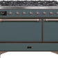 Ilve UM12FDQNS3BGB Majestic Ii 48 Inch Dual Fuel Natural Gas Freestanding Range In Blue Grey With Bronze Trim