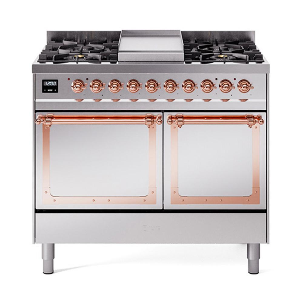 Ilve UND40FQNMPSSP Ilve Und40Fqnmpssp Nostalgie Ii Noblesse 40" Dual Fuel Range (Natural Gas, Solid Door, Stainless Steel, Copper)