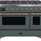 Ilve UM12FDNS3BGB Majestic Ii 48 Inch Dual Fuel Natural Gas Freestanding Range In Blue Grey With Bronze Trim