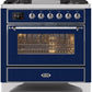 Ilve UM09FDNS3MBC Majestic Ii 36 Inch Dual Fuel Natural Gas Freestanding Range In Blue With Chrome Trim