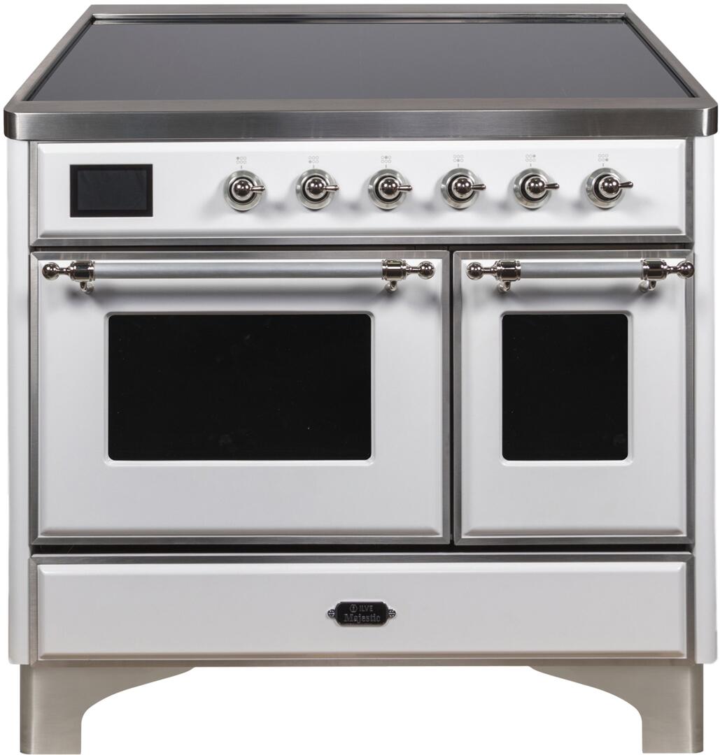 Ilve UMDI10NS3WHC Majestic Ii 40 Inch Electric Freestanding Range In White With Chrome Trim