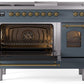 Ilve UP48FSNMPBGG Nostalgie Ii 48 Inch Dual Fuel Natural Gas Freestanding Range In Blue Grey With Brass Trim