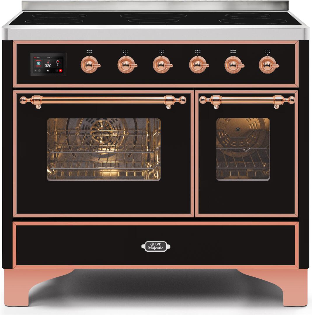 Ilve UMDI10NS3BKP Majestic Ii 40 Inch Electric Freestanding Range In Glossy Black With Copper Trim