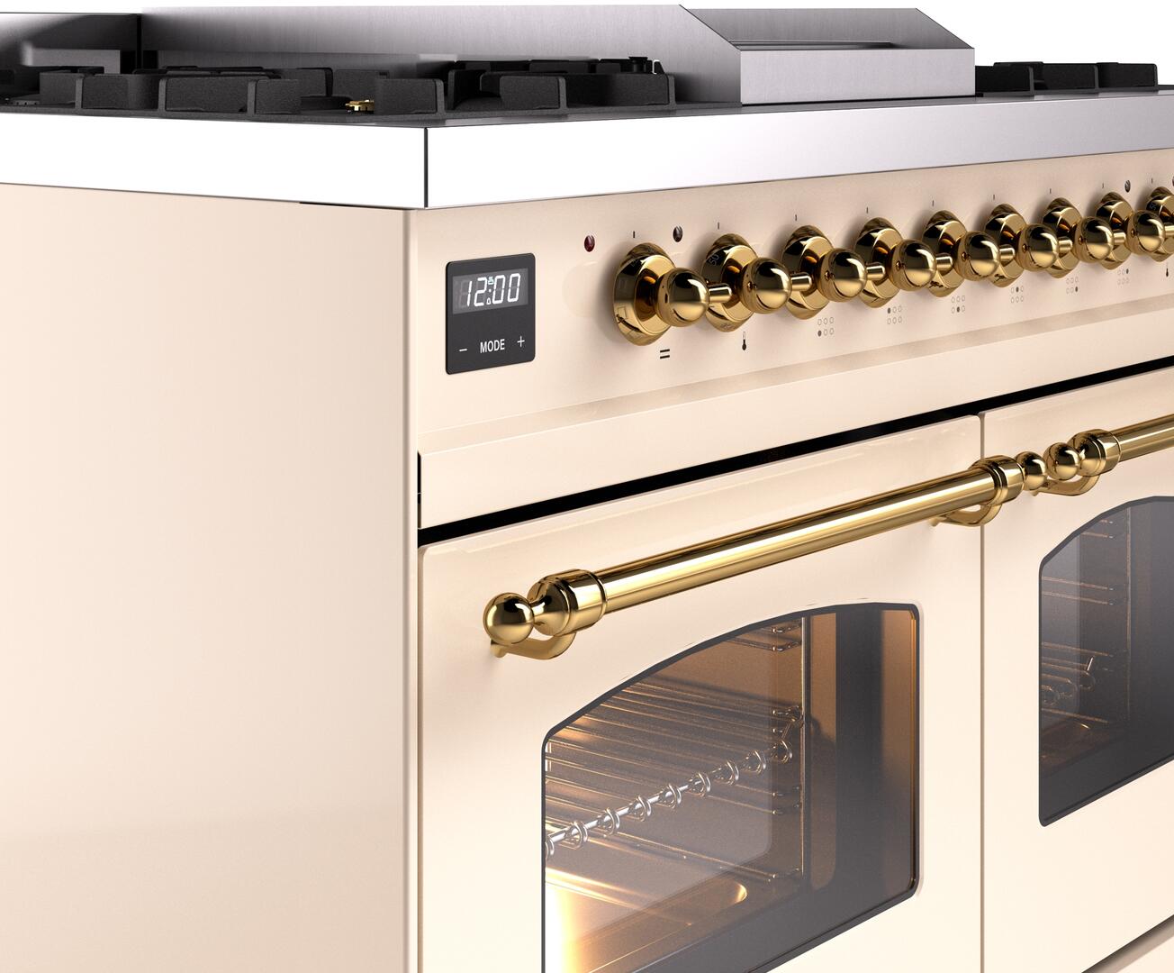 Ilve UPD40FNMPAWG Nostalgie Ii 40 Inch Dual Fuel Natural Gas Freestanding Range In Antique White With Brass Trim