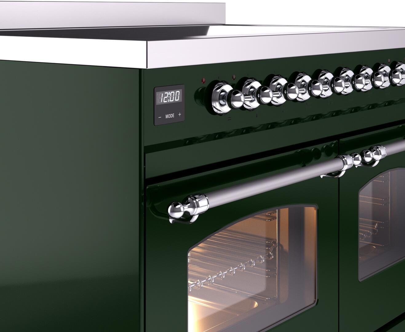 Ilve UPDI406NMPEGC Nostalgie Ii 40 Inch Electric Freestanding Range In Emerald Green With Chrome Trim