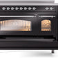 Ilve UPI486NMPBKC Nostalgie Ii 48 Inch Electric Freestanding Range In Glossy Black With Chrome Trim