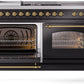 Ilve UP60FSNMPBKG Nostalgie Ii 60 Inch Dual Fuel Natural Gas Freestanding Range In Glossy Black With Brass Trim