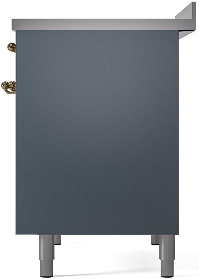 Ilve UPDI406NMPBGG Nostalgie Ii 40 Inch Electric Freestanding Range In Blue Grey With Brass Trim