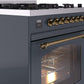 Ilve UP30NMPBGGLP Nostalgie Ii 30 Inch Dual Fuel Liquid Propane Freestanding Range In Blue Grey With Brass Trim