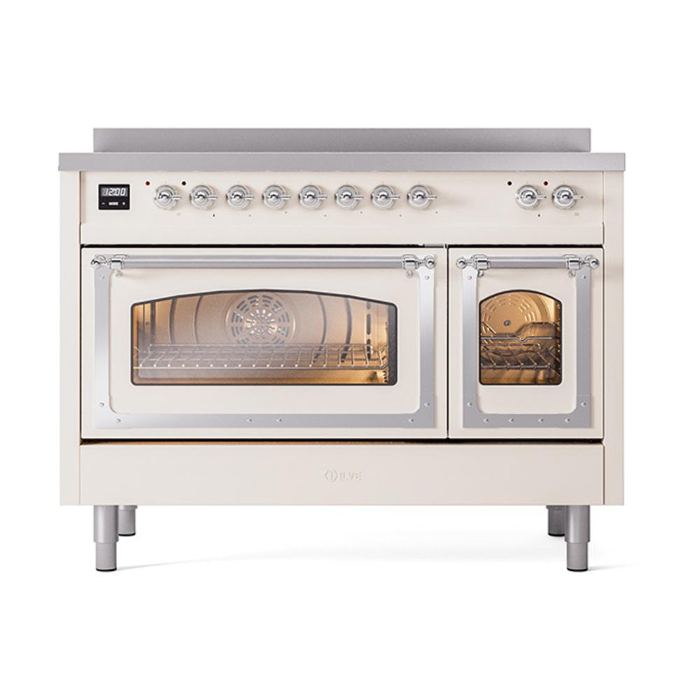 Ilve UNI486NMPAWC Ilve Uni486Nmpawc Nostalgie Ii Noblesse 48" Induction Range (Triple Glass Door, Antique White, Chrome)