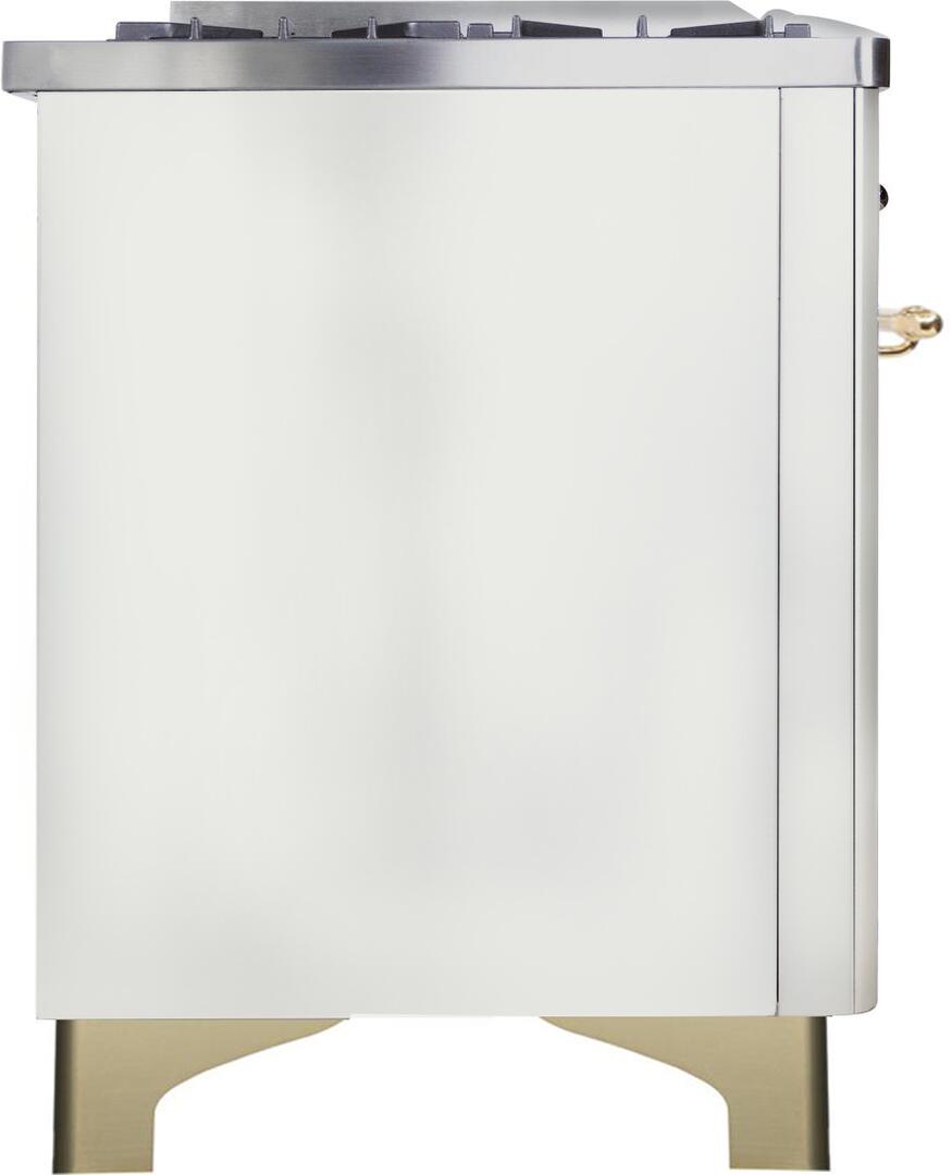 Ilve UM12FDNS3WHG Majestic Ii 48 Inch Dual Fuel Natural Gas Freestanding Range In White With Brass Trim