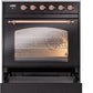 Ilve UPI304NMPBKP Nostalgie Ii 30 Inch Electric Freestanding Range In Glossy Black With Copper Trim