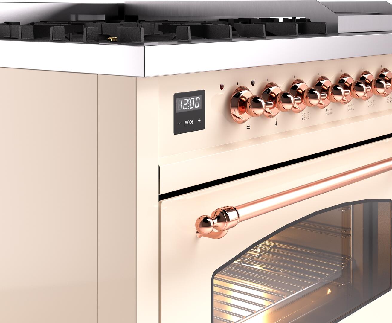 Ilve UP48FNMPAWPLP Nostalgie Ii 48 Inch Dual Fuel Liquid Propane Freestanding Range In Antique White With Copper Trim