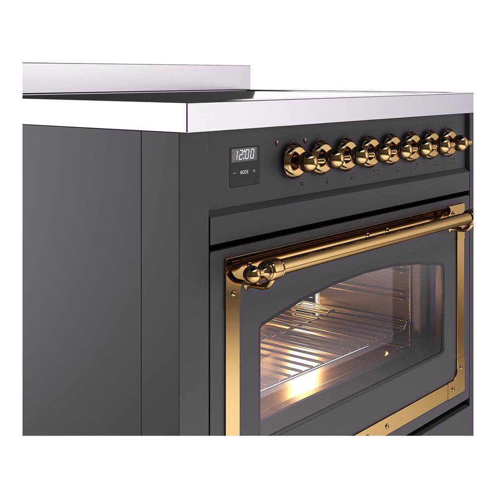 Ilve UNI366NMPMGG Ilve Uni366Nmpmgg Nostalgie Ii Noblesse 36" Induction Range (Triple Glass Door, Graphite Matte, Brass)