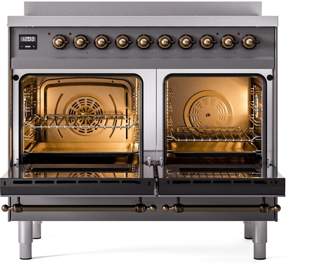 Ilve UPDI406NMPMGB Nostalgie Ii 40 Inch Electric Freestanding Range In Matte Graphite With Bronze Trim