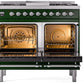 Ilve UPD40FNMPEGC Nostalgie Ii 40 Inch Dual Fuel Natural Gas Freestanding Range In Emerald Green With Chrome Trim