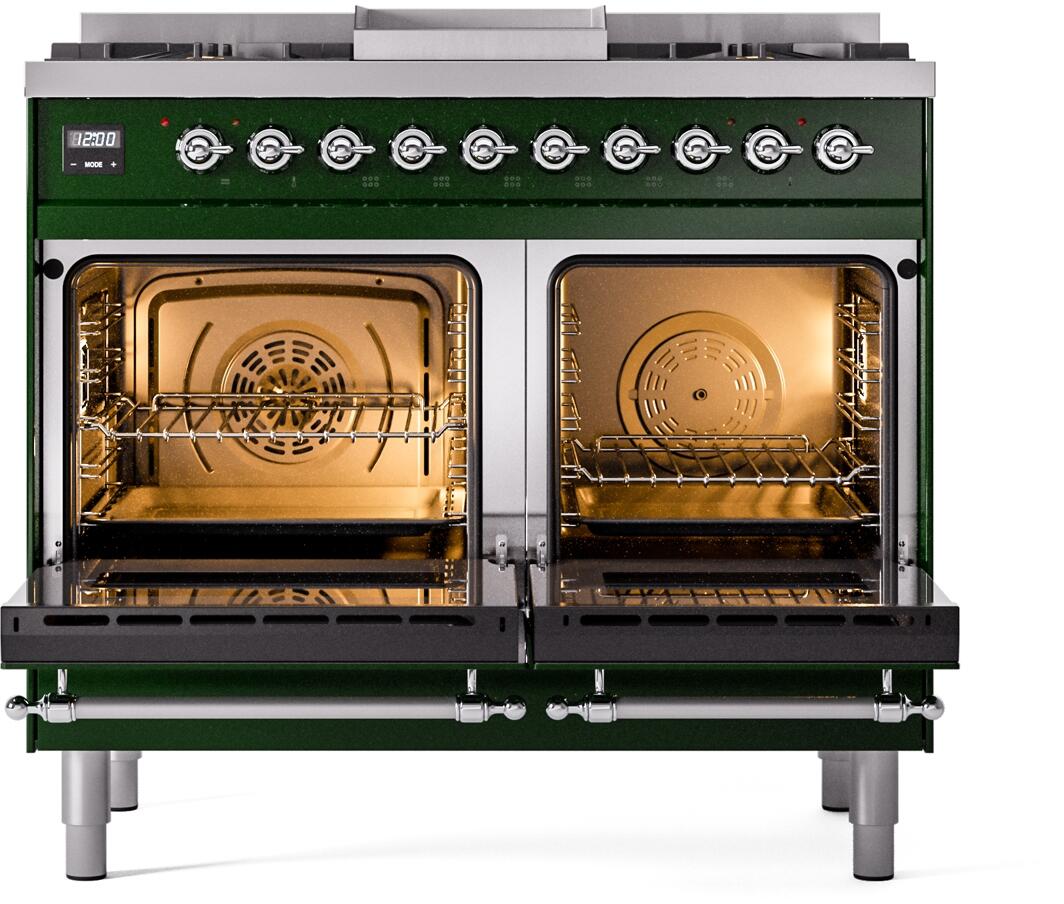 Ilve UPD40FNMPEGC Nostalgie Ii 40 Inch Dual Fuel Natural Gas Freestanding Range In Emerald Green With Chrome Trim