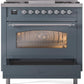 Ilve UP36FNMPBGC Nostalgie Ii 36 Inch Dual Fuel Natural Gas Freestanding Range In Blue Grey With Chrome Trim