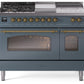 Ilve UP48FSNMPBGG Nostalgie Ii 48 Inch Dual Fuel Natural Gas Freestanding Range In Blue Grey With Brass Trim