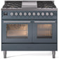 Ilve UPD40FWMPBG Professional Plus Ii 40 Inch Dual Fuel Natural Gas Freestanding Range In Blue Grey With Trim